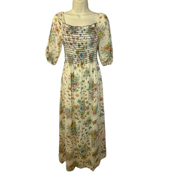Peggy Barker Vintage 70s 80's Floral Maxi Smocked Prairie Cottagecore Maxi Dress - Picture 1 of 12